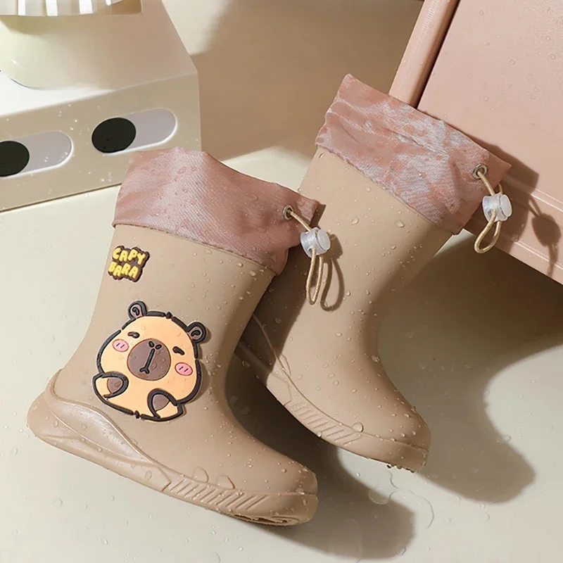 Bottes de pluie pour enfants, chaussures de pluie en caoutchouc à motif Capybara de dessin animé pour filles et garçons, bande élastique antidérapante pour étudiants