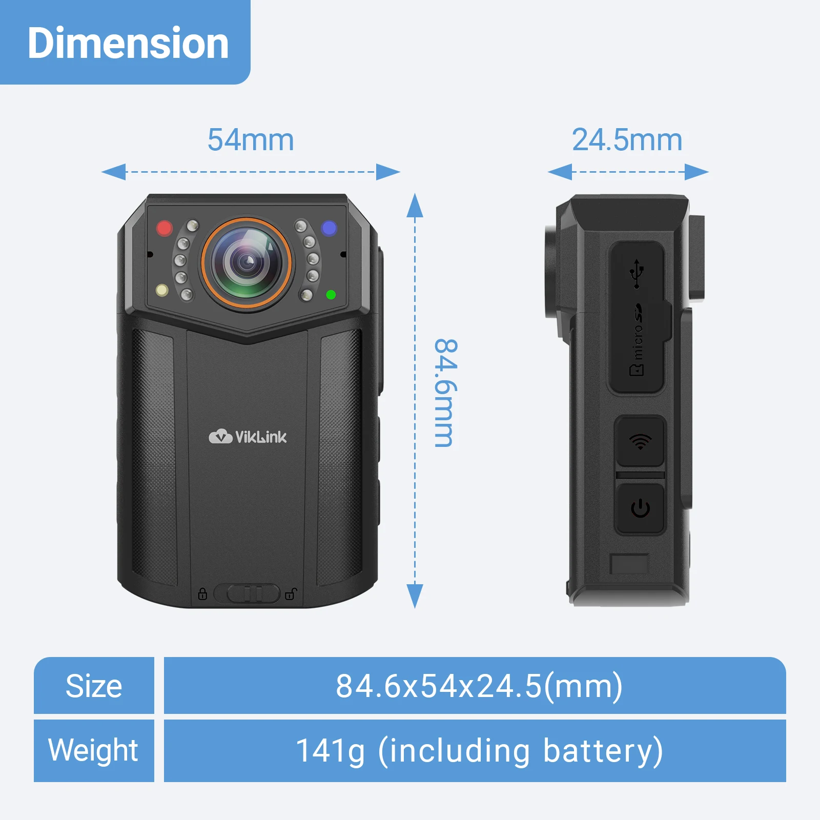 Câmera corporal vestível de 4kw com lente grande angular de 54mp, visão noturna, detecção de movimento e gps wi-fi para gravação de vídeo pessoal ao ar livre