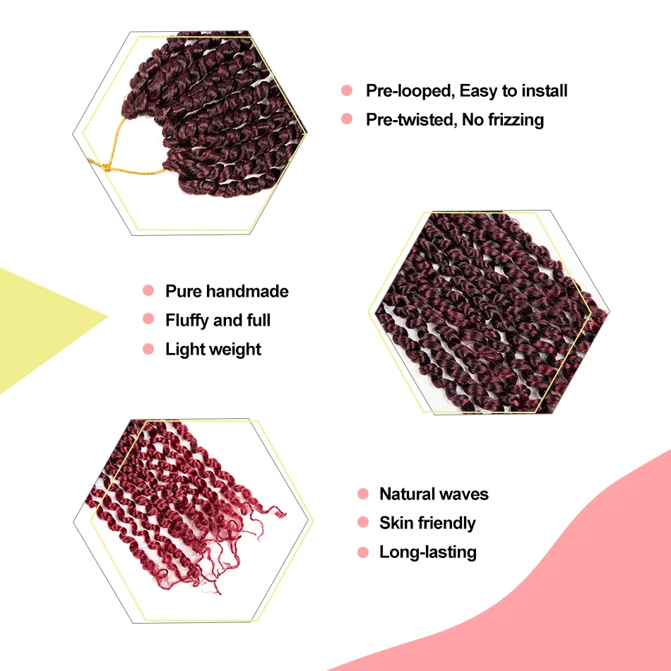 شعر أحمر تويست من باشن 18 بوصة أحمر بورجوندي ملتوية مسبقًا شعر كروشيه شعر صناعي مجعد مسبقًا للنساء #3