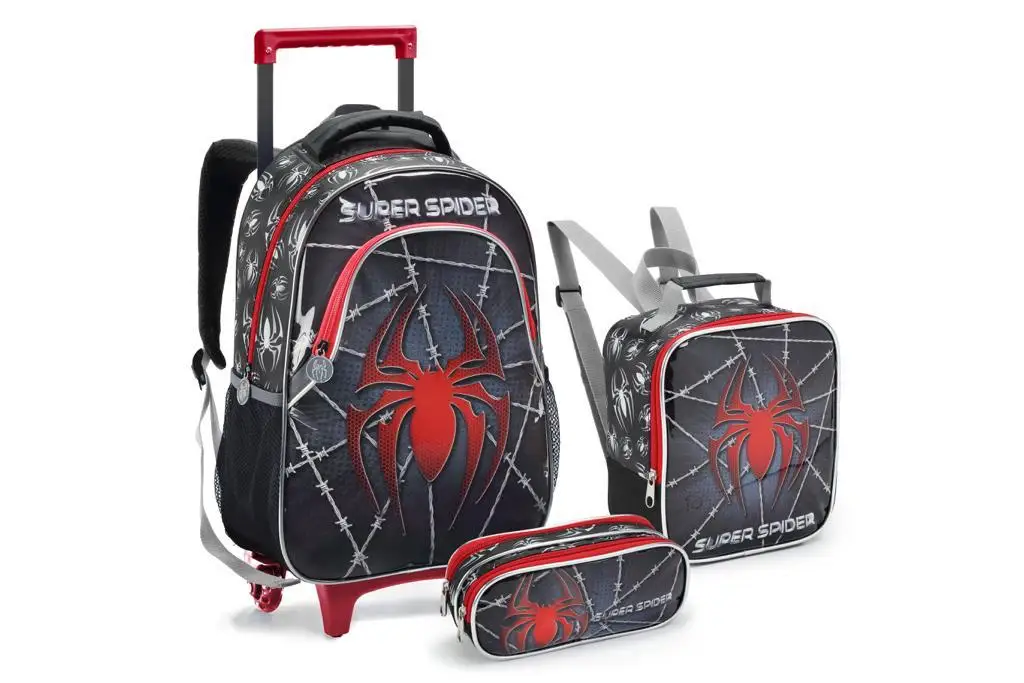 Kit Mochila Infantil Rodinhas Homem Super Spider Aranha 2024 Cor preto Desenho Do Tecido Liso