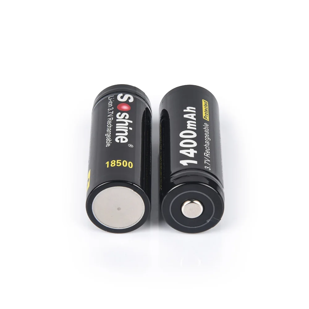 Soshine 18500 1400mAh Battery with Protected 3.7V 18500 Lithium Rechargeable Battery for LED Flashlight 1400mAh Li-ion Batteries