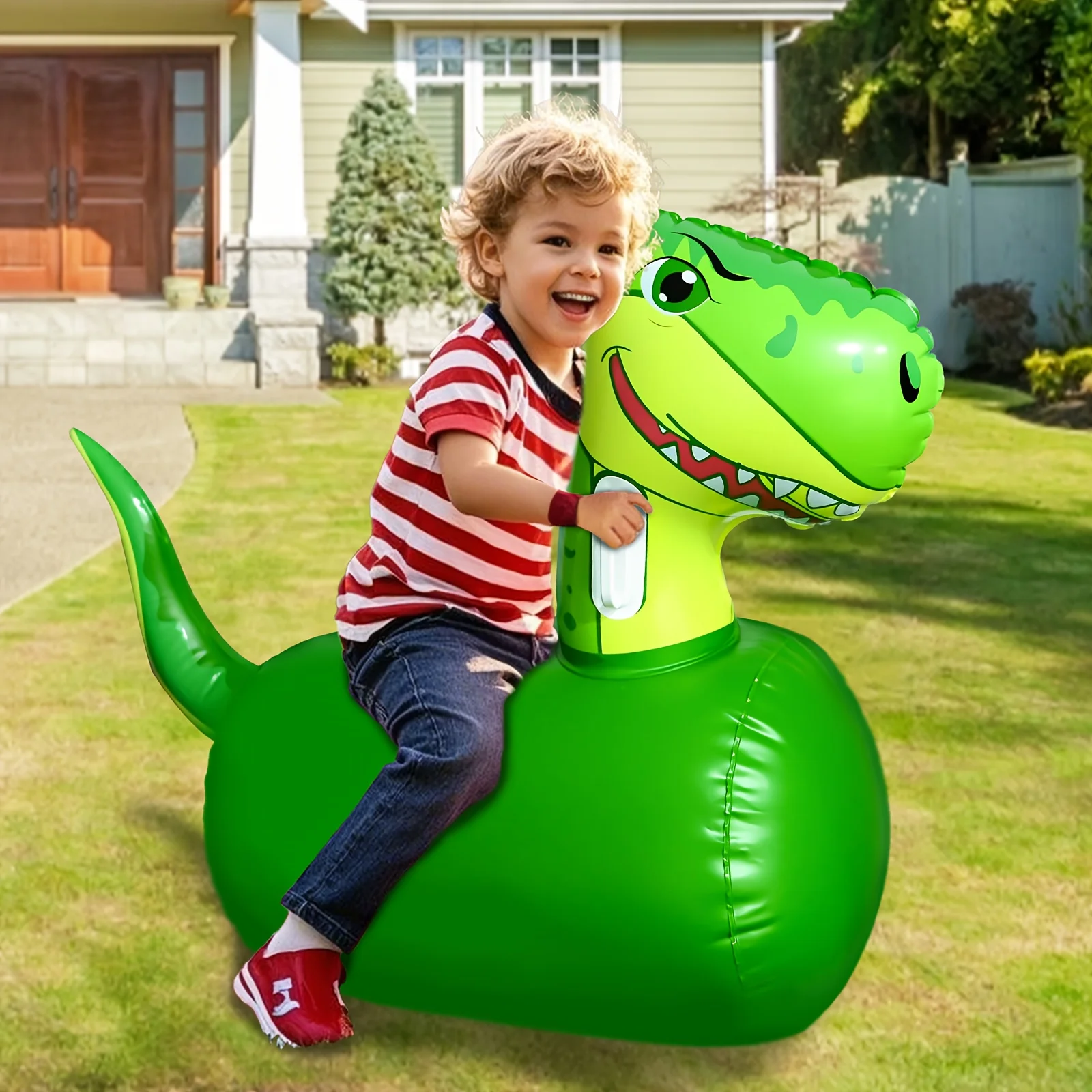 Inflatable Dinosaur & Unicorn Ride-On Bouncing Hopping Toy, Indoor & Outdoor JumpingToys, Green & Purple, With Hand Pump, Sturdy