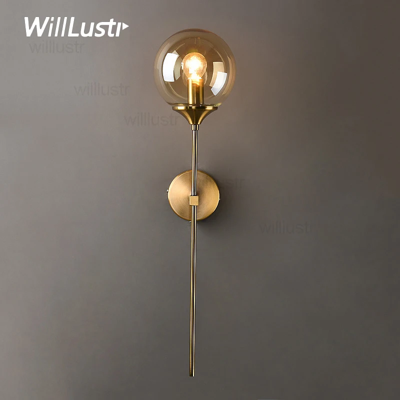 

Global Glass Wall Light Torch Lamp Sconce Amber Clear Smoke Hotel Cafe Bar Porch Balcony Bedside Modern Mirror Side Lighting