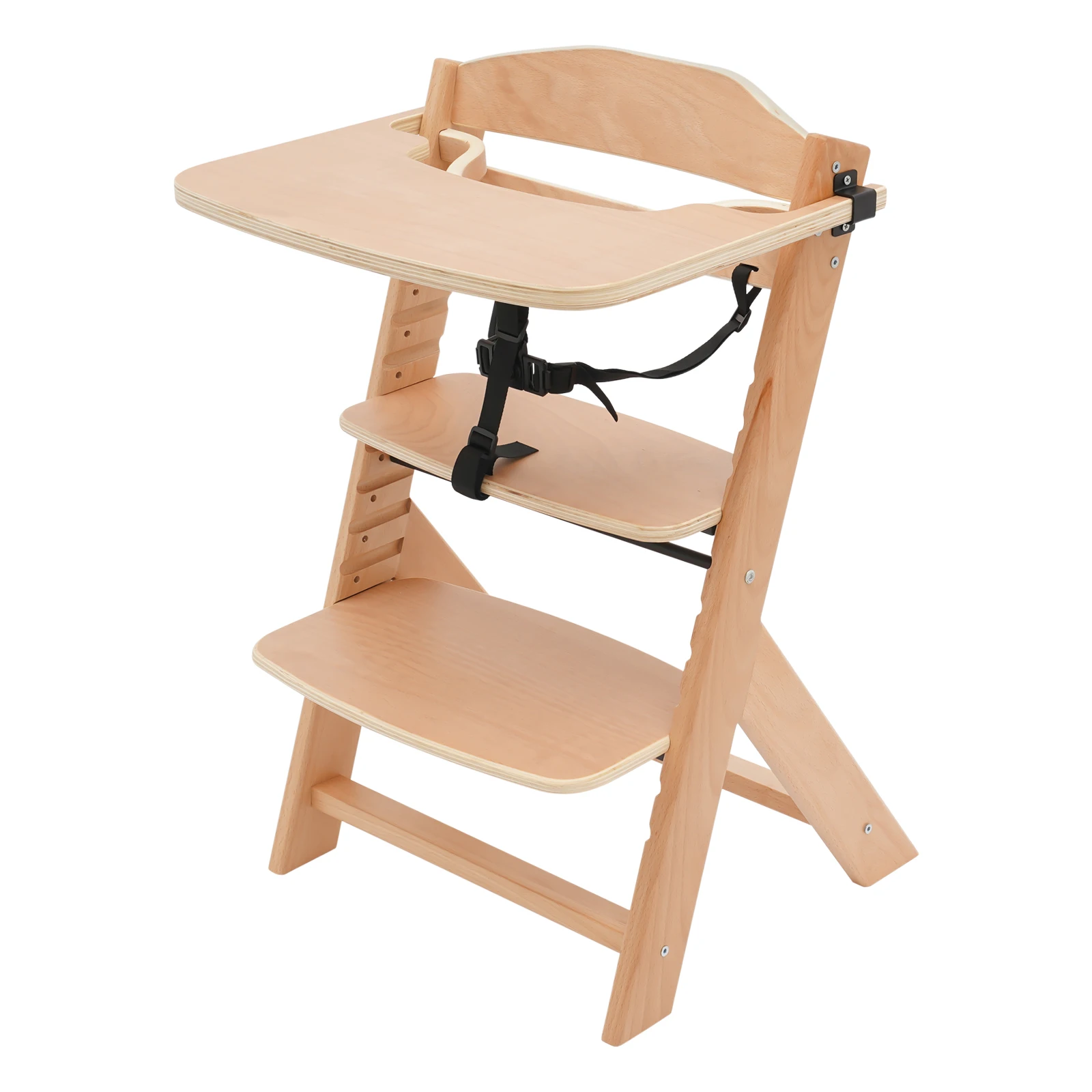 Modern Wooden High Chair, High Chairs for Babies and Toddlers, Baby High Chair Adjustable Design Wider Ground Feet& Cross Bars