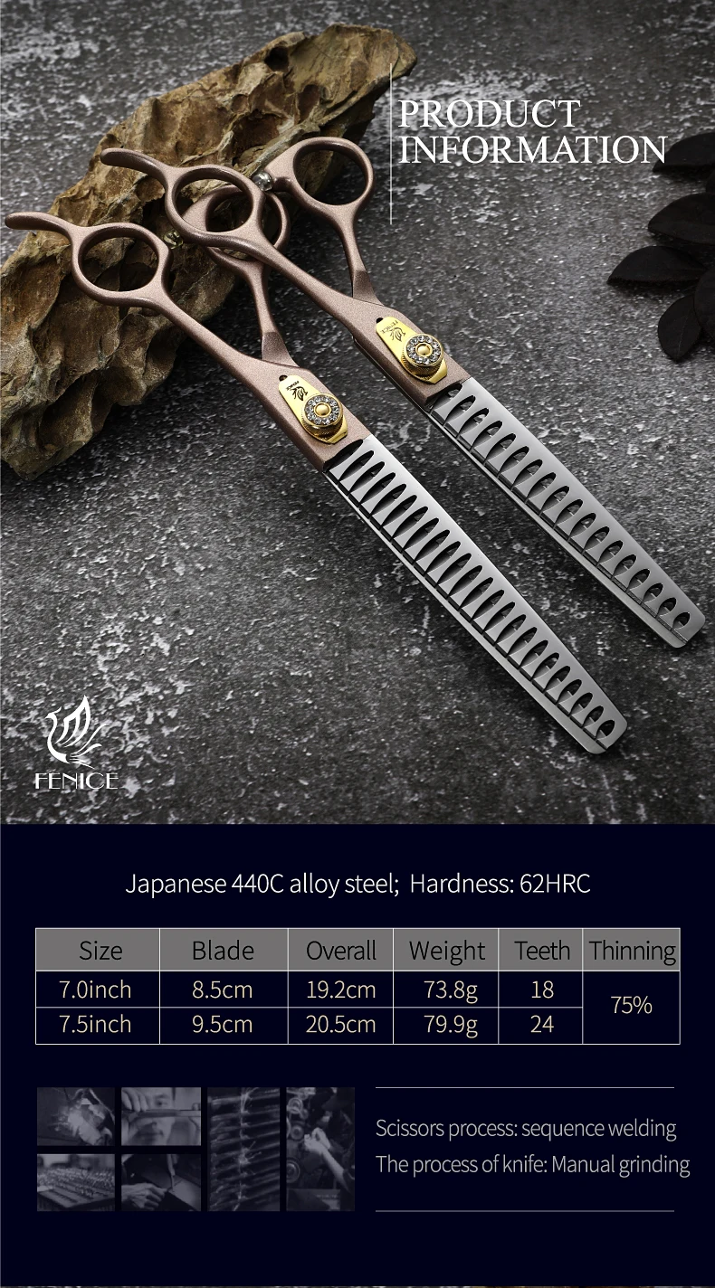 Fenice 7/7,5/8 Zoll JP440C Stahl Professionelle Hundepflege-Effilierschere für Hunde Haarschere ножницы Tijeras – Detail 2