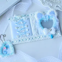 Blue Lace Photocard Sleeve Binder Kawaii Bear Decor Album 3 Inch Idol Card Binder Book Ribbon Photo Card Holder Toploader