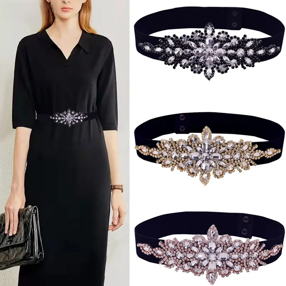 TOPQUEEN S01-B damskie czarne elastyczne paski na wieczorową suknię wieczorową suknia Rhinestone kobiece błyszczący pas moda codzienny luksusowy — zdjęcie 2