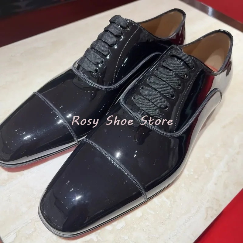 

Men's Black Classic Business Leather Shoes Small Square Toe Flat Casual Leather Shoes Fetal Cowhide Patent Leather Formal Shoes