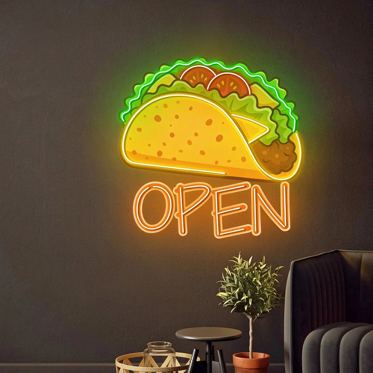`Taco OPEN LED Neon Light USB Powered Dimmable Wall Sign for Mexican Fast Food Restaurant Shop Decor`