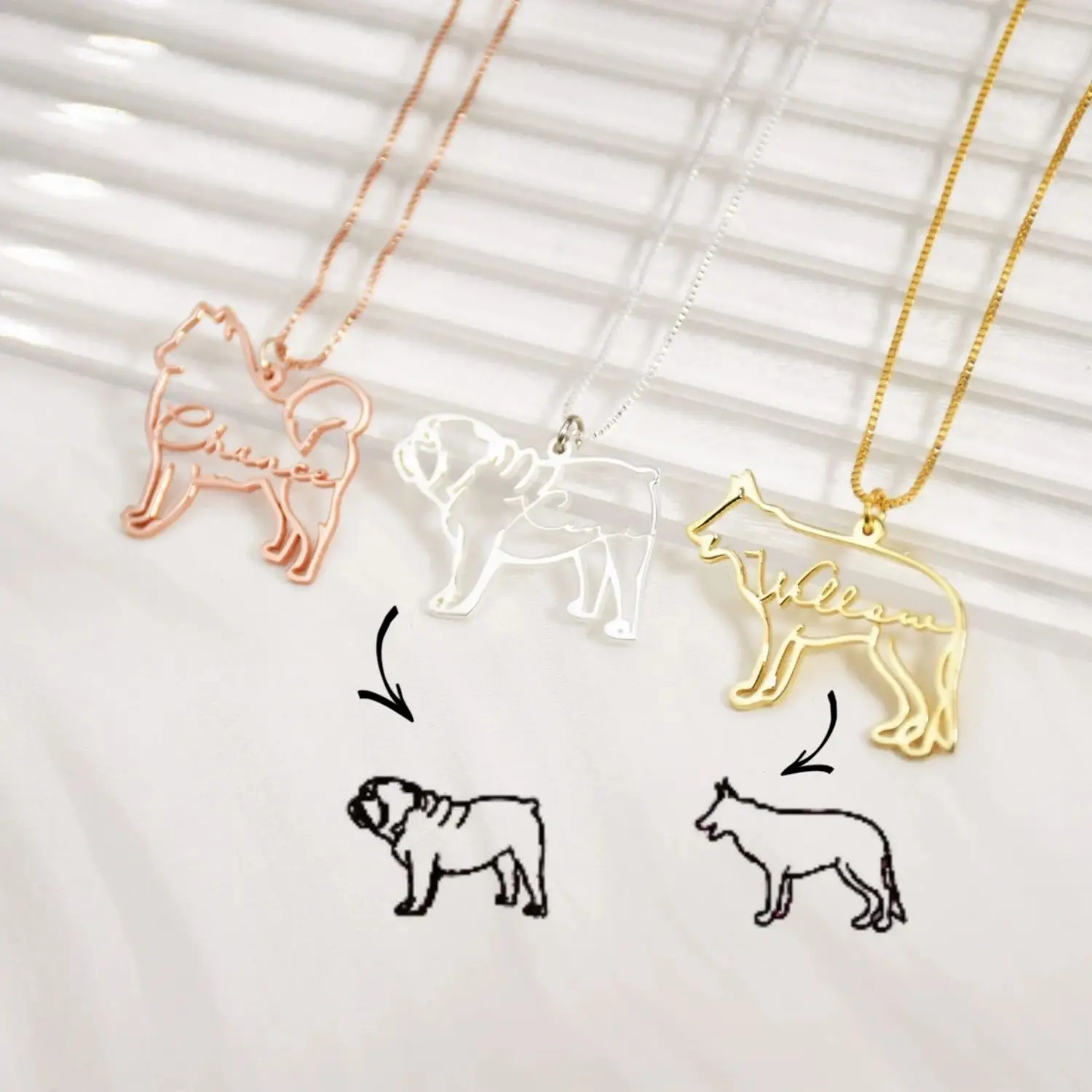 Custom Dog Necklace With Name Personalized Jewelry For Women Animal Pet Lovers Memorial Gift Dog Breed Silhouette Nameplate