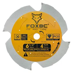FOXBC 165mm 4 Tooth Polycrystalline Diamond (PCD) Fiber Cement Saw Blade with 5/8-Inch DMK Arbor 1pcs