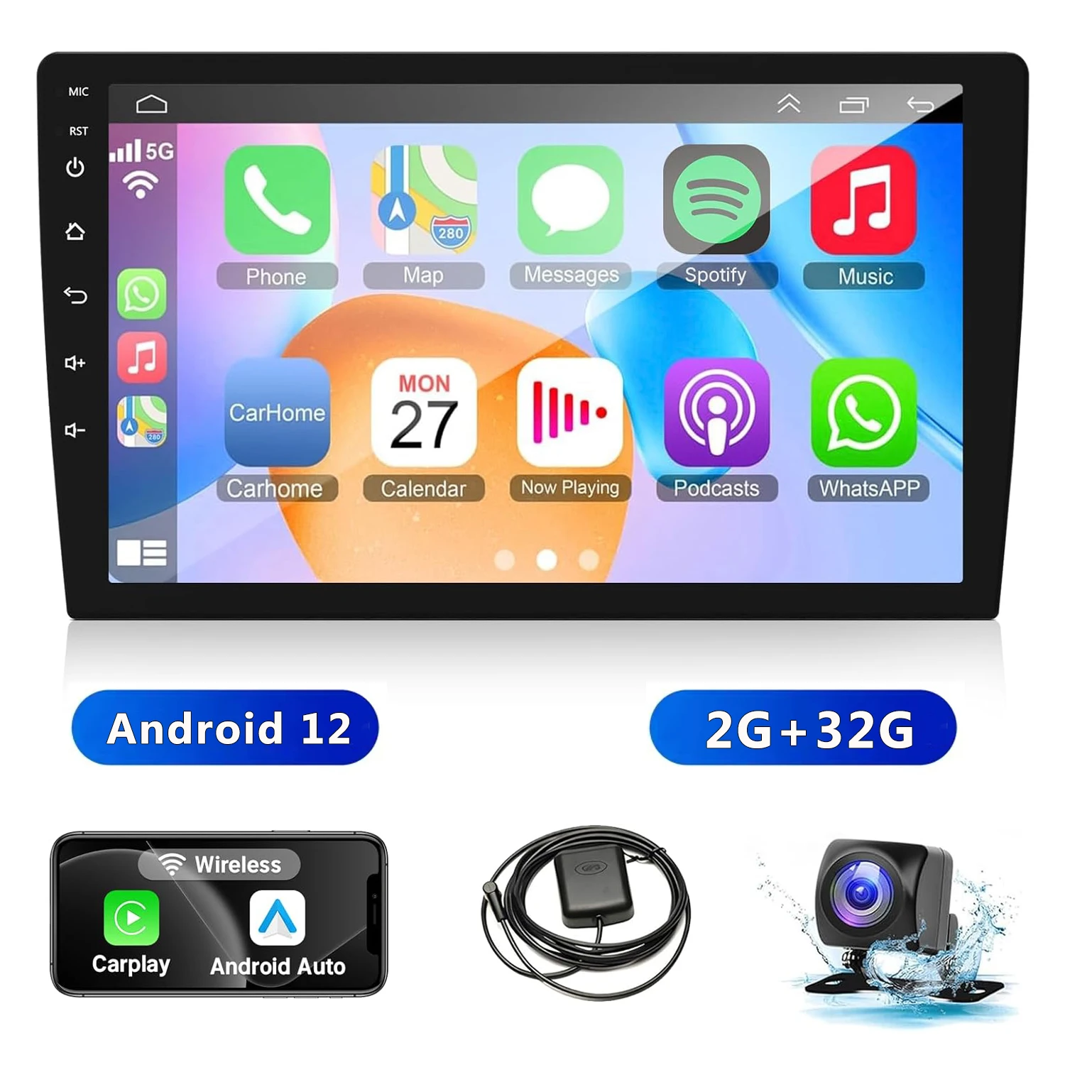 

9 Inch Android Wireless Car Radio Double Din TouchScreen Universal Car Stereo CarPlay Android Auto with Backup Camera GPS 2G+32G