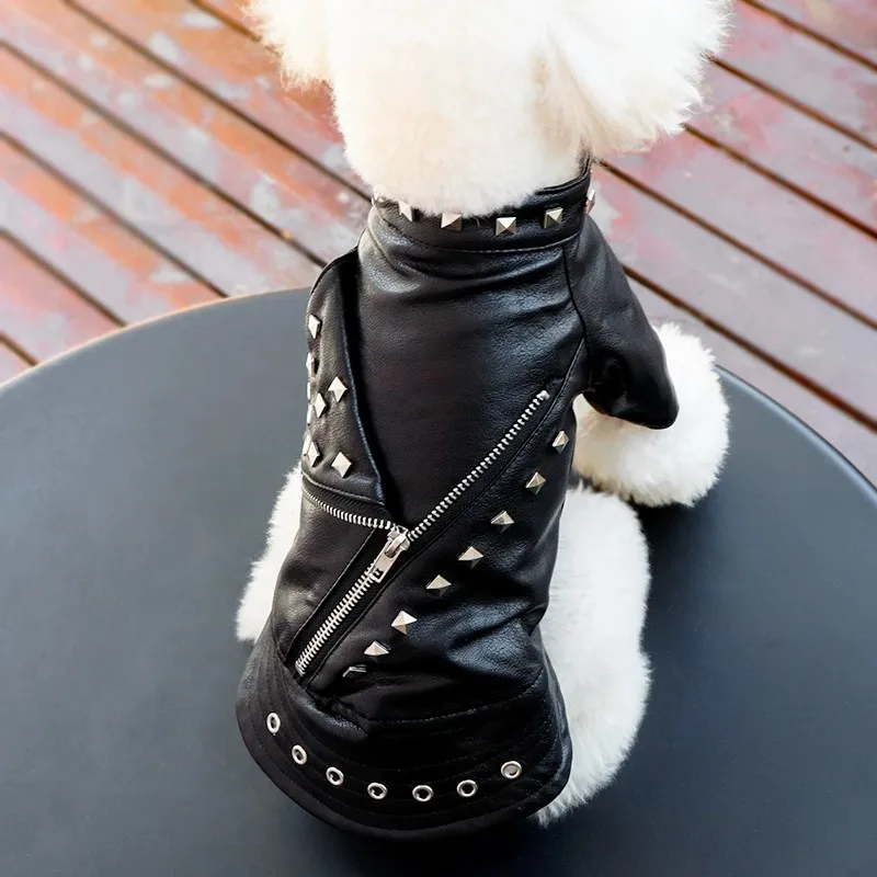 

Dog Leather Jacket Punk Style Pet Outfit – Warm Motorcycle Coat for Fall/Winter