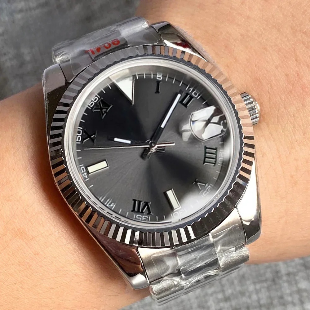36mm 39mm Sunburst grijze wijzerplaat donkergroene Romeinse cijfers duiken NH35 automatisch herenhorloge roestvrijstalen band saffierglas - afbeelding 2