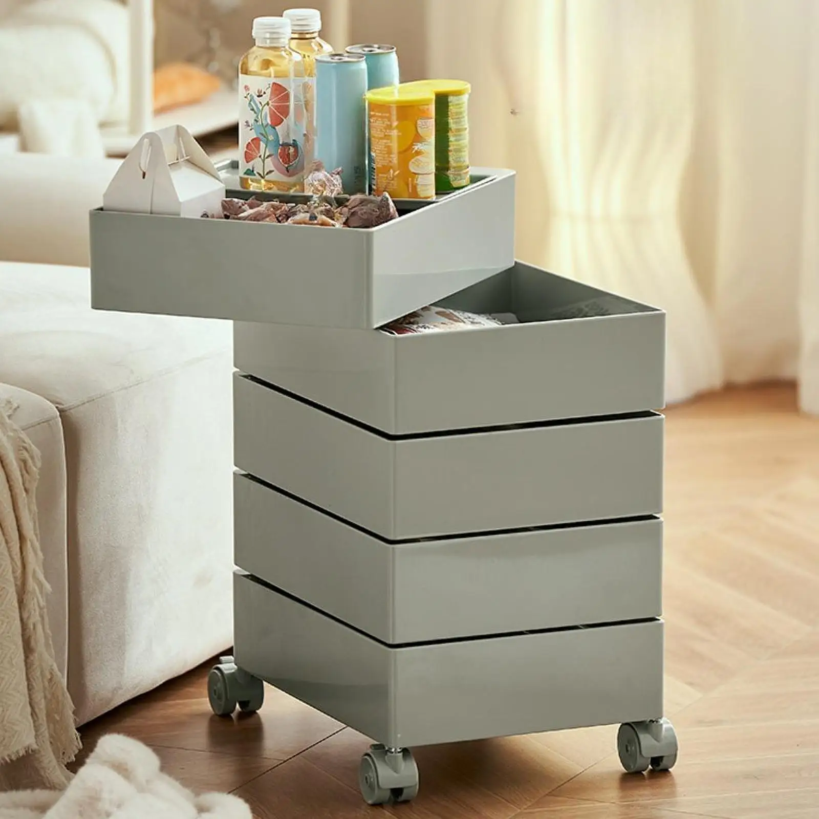 5 Tier Rolling Storage Cabinet Multifunctional Rotating Storage Cart for Kitchen Dorm Office Bedroom with Lockable Wheels
