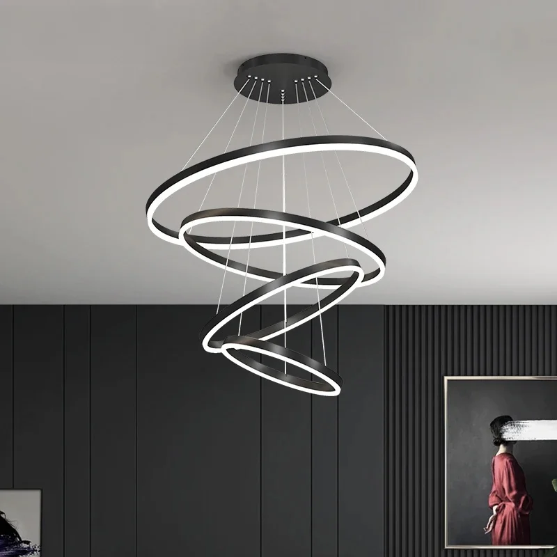 Moderne hanglamp led-ringen cirkel plafond hangende kroonluchter zwarte loft woonkamer eetkamer keuken binnenverlichting - afbeelding 2