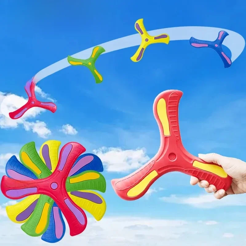 Jouet Boomerang doux pour enfants, croix à trois feuilles, jeux de disques volants en plein air, jouets de sport interactifs pour adultes et enfants, cadeau de décompression