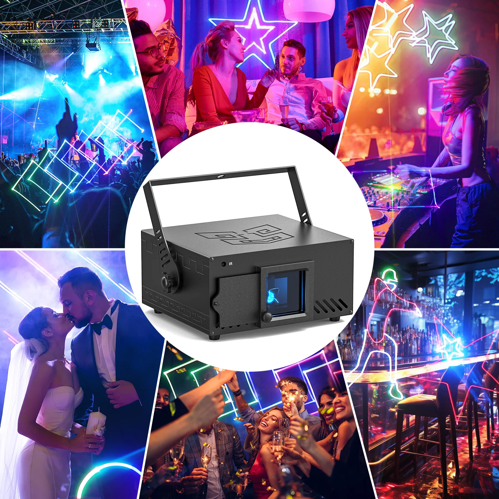Fieryzeal 3D Animation Effect Light 6CH/34CH DMX512 Sound Control Projector Stage Effect Lighting Remote Control for DJ Disco
