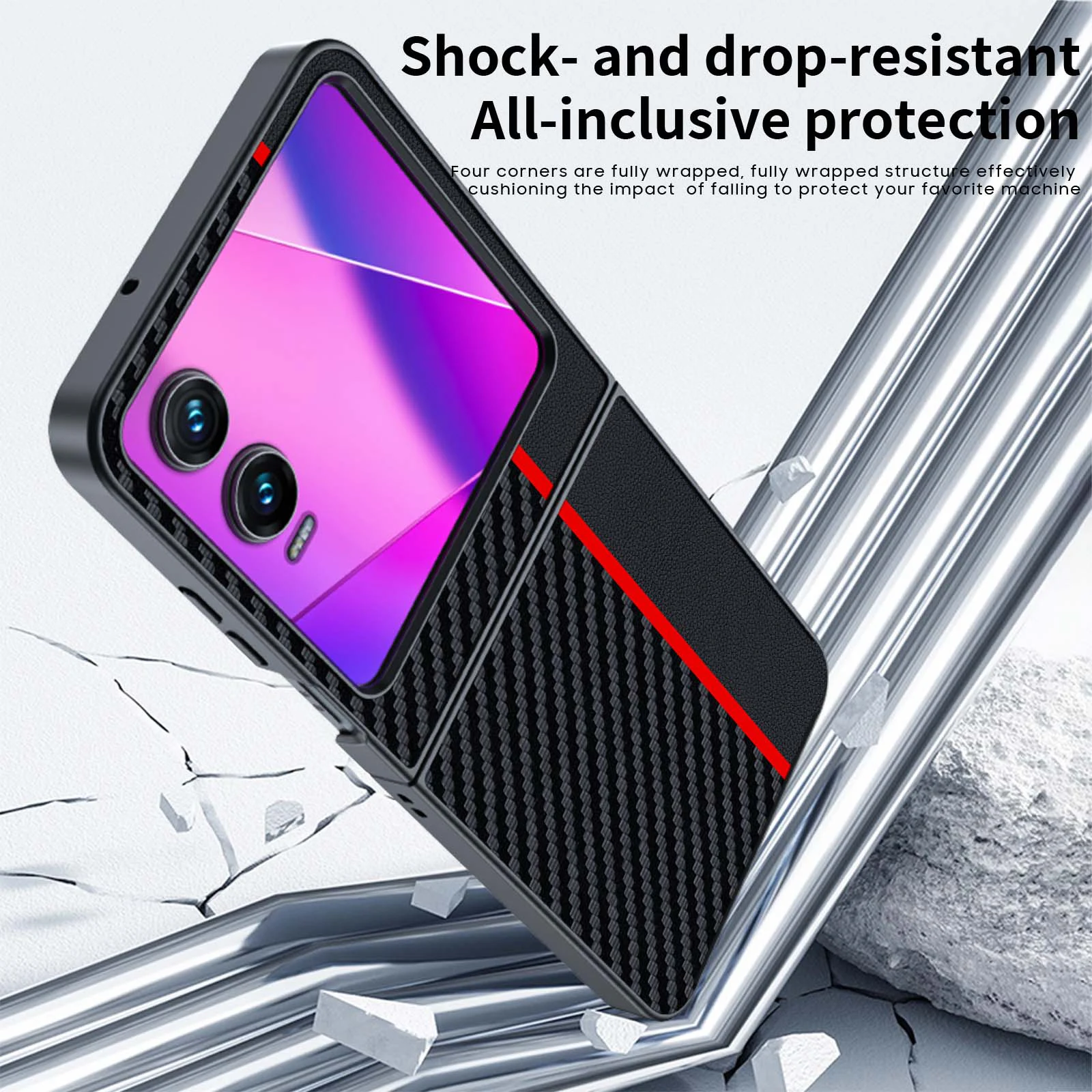 لـ Tecno Infinix Zero Flip حافظة هاتف فاخرة قابلة للطي من ألياف الكربون حافظة جلدية رفيعة مضادة للكسر حافظة واقية