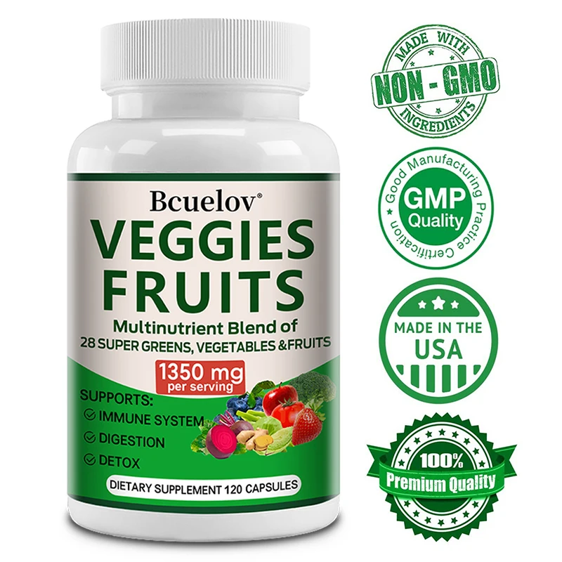 

Vegetable and Fruit Supplement - 1350 mg - Supports Immune, Digestive, Detox, Intestinal, Cardiovascular Health