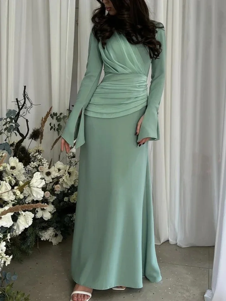 Eid Muslim Party Dress Women Ramadan Abaya Pleated Flare Sleeve Long Dresses Morocco Vestidos Largos Dubai Robe Jalabiya 2024 — zdjęcie 2