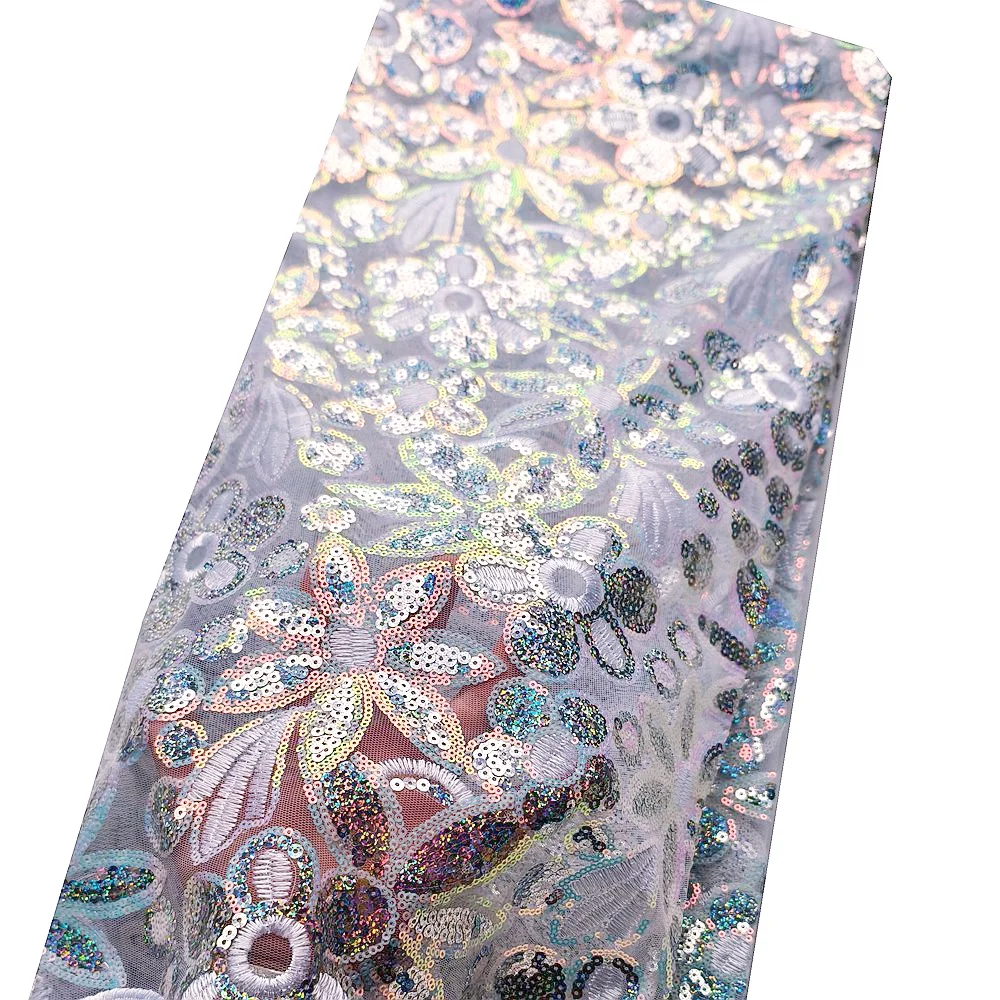 Sequin African Lace Fabric 2 Yards White Nigerian Net Lace Sequence French Lace Fabric for Wedding Dresses 2027
