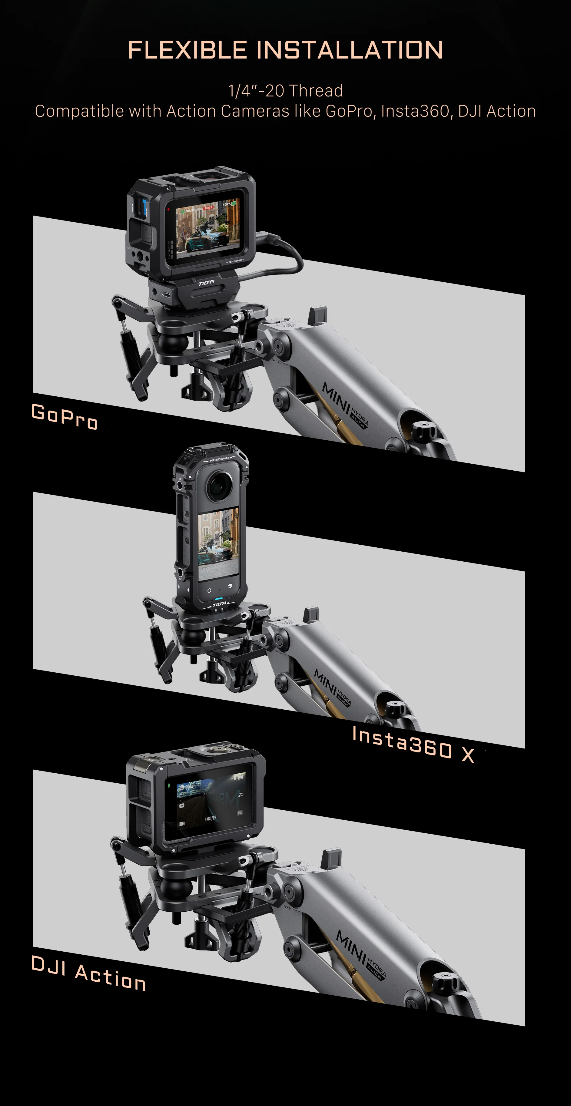 TILTA Hydra Alien Mini Biking mit universellem stoßdämpfendem Kopf für Pocket3/Pocket4pro/Go Pro10/11/12/Action4/5pro/Insta360 X3/4 – Detail 7