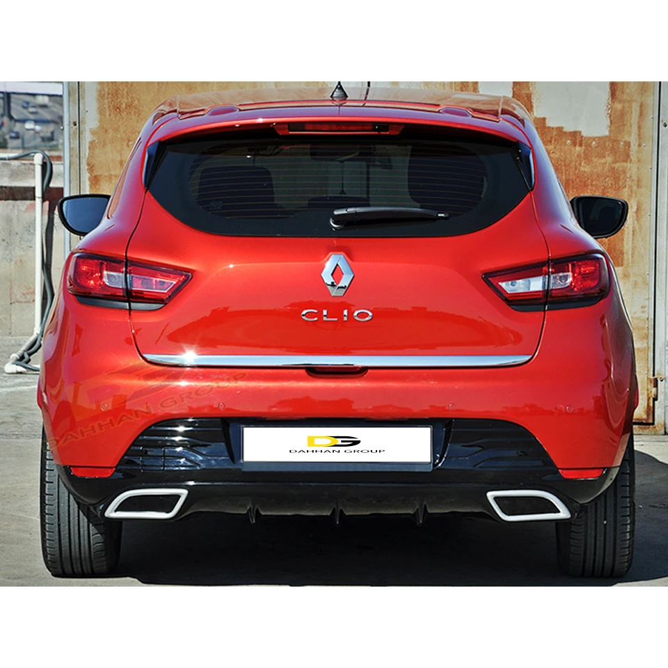 Renault Clio 4 2012 - 2019 labbro Splitter diffusore posteriore stile sportivo con punte cromate sinistra e destra plastica nera lucida per pianoforte