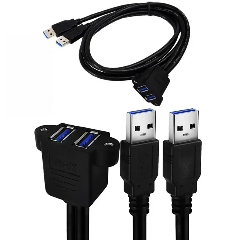 Double Port USB3.0 intégré avec trous de vis pour la Fixation, câble d'extension double USB avec oreilles, câble de lunette USB Double couche