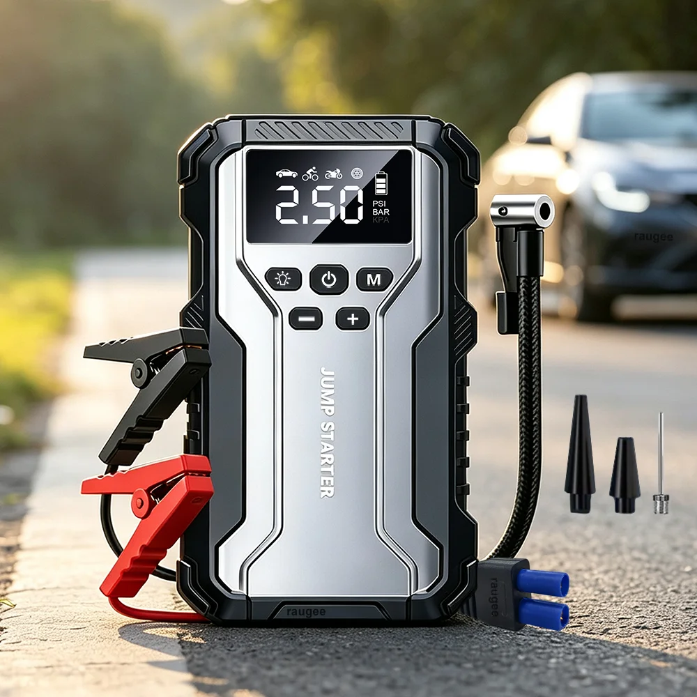 3200A Auto-Starthilfe, tragbarer Autobatterie-Starter mit Luftkompressor, Auto-Notfall-Booster, 150 PSI Reifenfüller, Powerbank für 12V Auto-Starthilfe