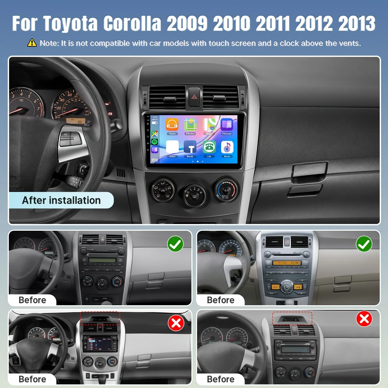 9 inch Wireless Car Radio for Toyota Corolla 2009 2010 2011 2012 2013 Support CarPlay Android Auto, 2+32G Touch Screen Car Stere - Image 5