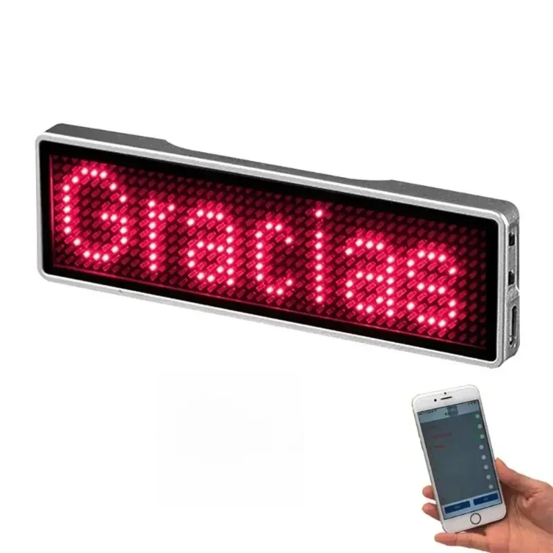 Insigne LED numérique Bluetooth Rechargeable, panneau d'affichage défilant Programmable, Mini affichage LED, étiquette nominative LED, DIY bricolage