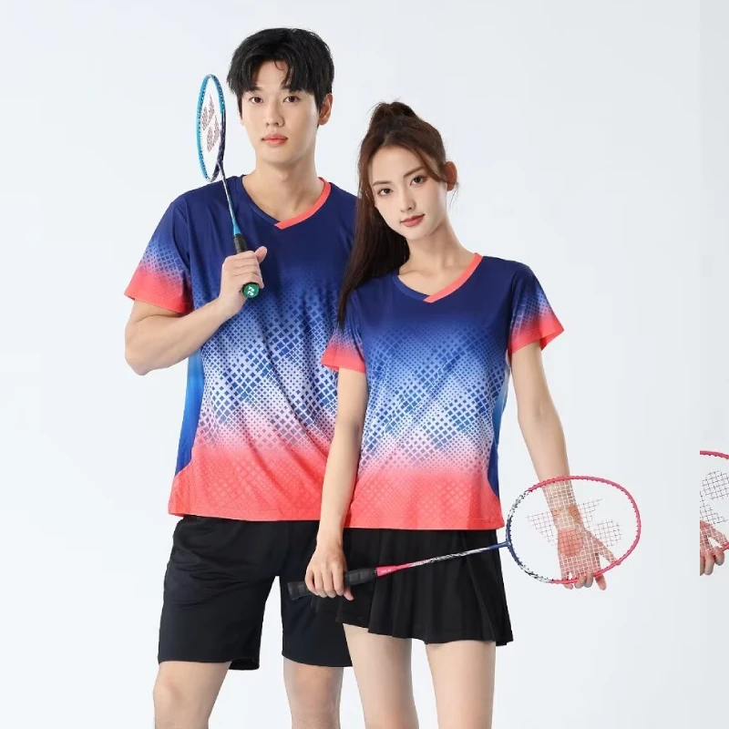 Men Women Badminton T-shirts 2024 Quick Dry Table Tennis Clothes Letter Print Training Jersey Volleyball Pingpong Couple Shirts