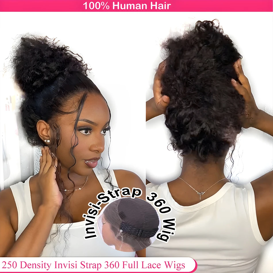 

250 Density HD 360 Full Lace Glueless Wig With Invisible Strap Human Hair Deep Curly Wig HD 360 Lace Frontal Wig Human Hair