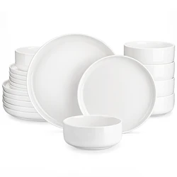 MALACASA Luna-serie 18-delige keramische porseleinen serviesset met 6 stuks diner-/dessertborden, komserviesset service voor 6