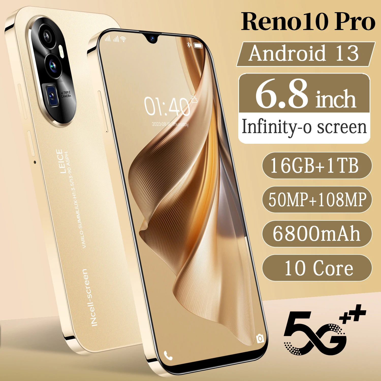 

2025 New Reno 10 Pro Smartphone 6.8 inch Full Screen 5G Cell Phone 16TB+1TB 6800mAh Mobile Phones 108MP Global Version Celulares