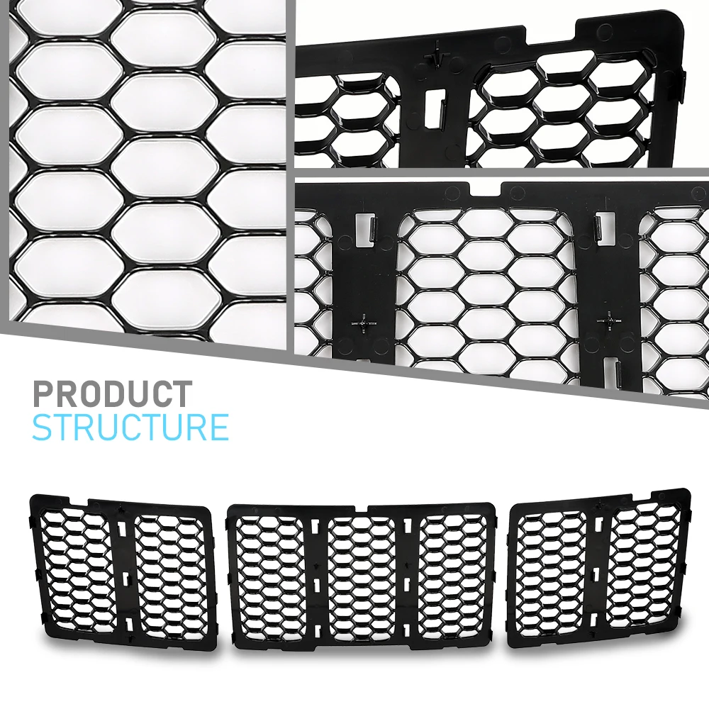 شبكة سوداء مصبغة إدراج عدة غطاء الشواية الأمامية يناسب 2014-16 جيب جراند شيروكي العسل نمط Pp قوي دائم قوي سيارة #5