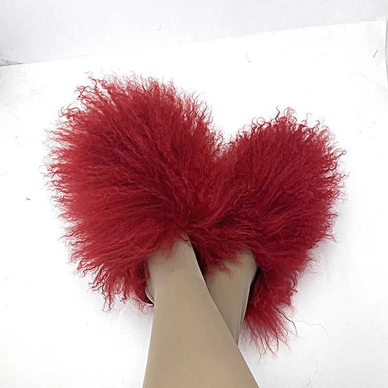 New Arrival Winter Fashion Fur Slippers Shoes Long Curly Hair Fluffy Women Fur Slides Sandals