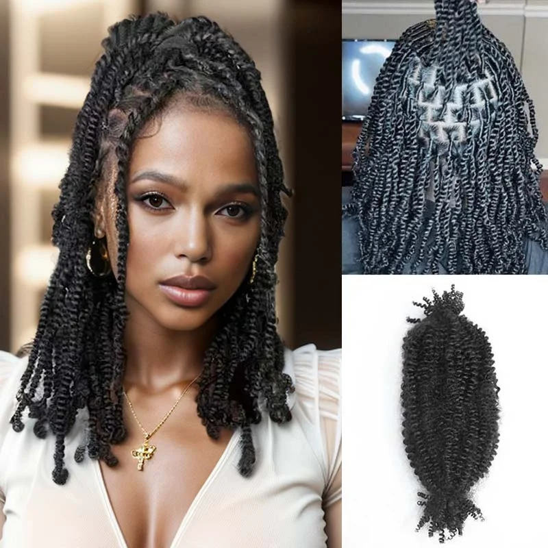 Spring Twist Crochet Human Hair Ombre Brown QVR Afro Kinky Curly Braiding Hair Extension 1Pcs/50g Peruvian Remy Human Bulk Hair