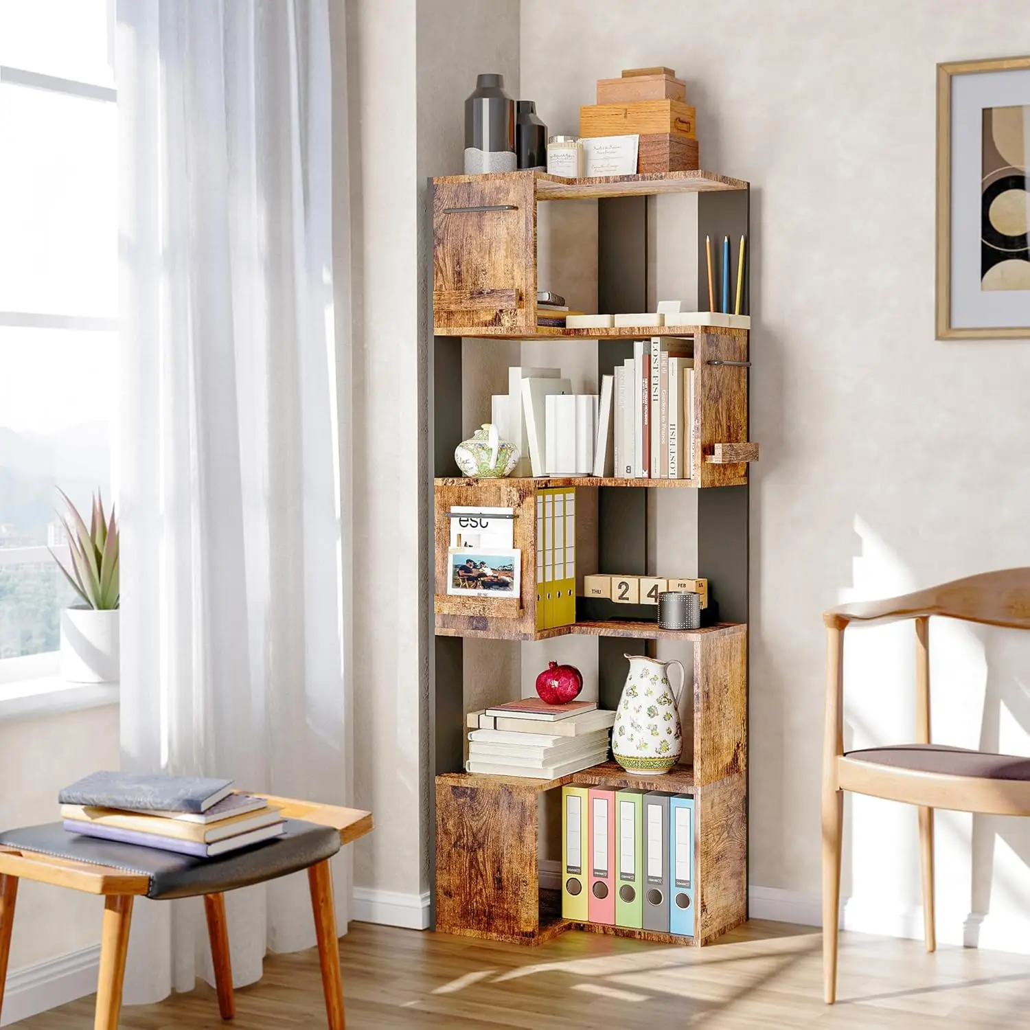 

Shelf with 5 Tiers, 63" Corner Cabinet with Wood Frame, Modern Display Shelf for Kitchen, Bedroom, Living Room