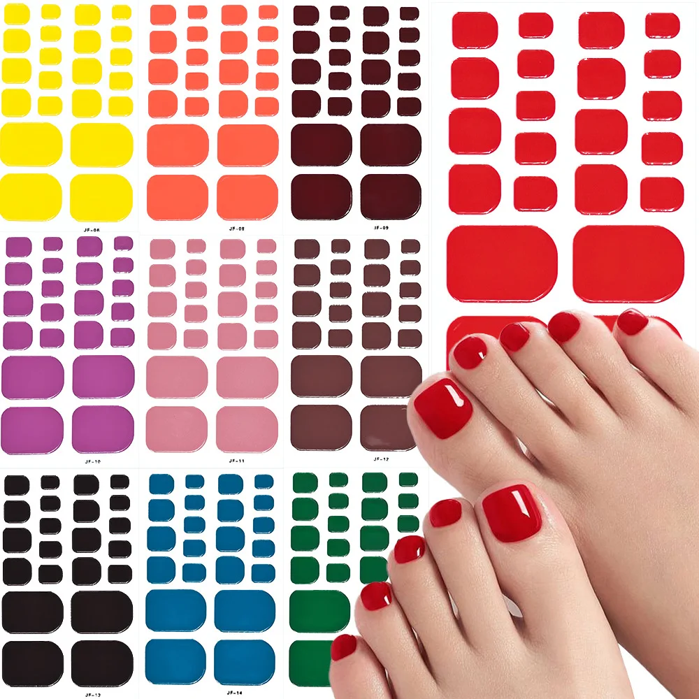 3 Sets 22-Piece Solid Color Square Short Toenail Wraps – Waterproof Nail Polish Stickers for Pedicures