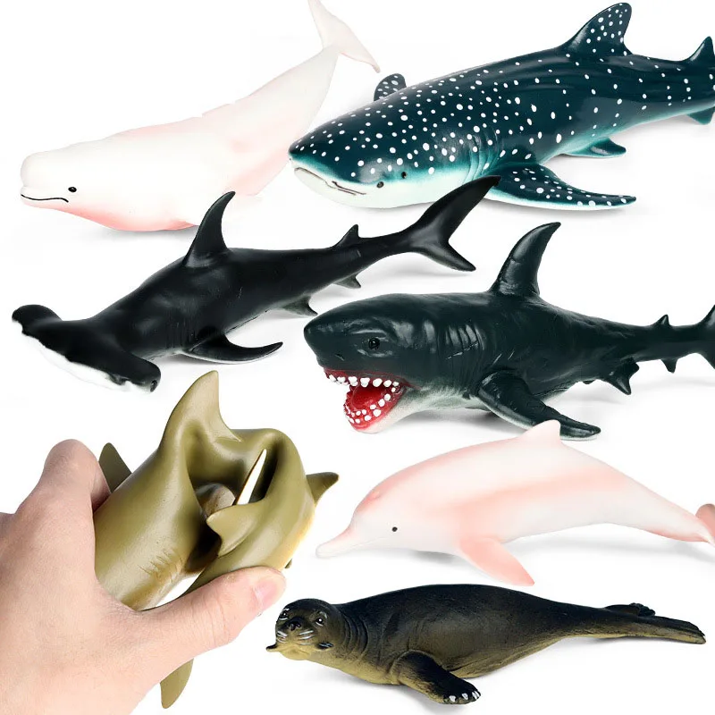 ขนาดใหญ่สัตว์ทะเล Sea Life Soft ยางสีฟ้าปลาวาฬหลังค่อม Shake Turtle Action Figures การจำลอง Megalodon การศึกษาของเล่น
