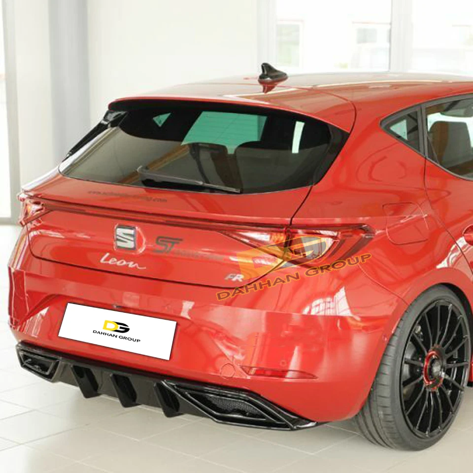 Seat Leon MK4 2020 Rieger Model tylny dyfuzor falbany Spoiler lewy i prawy wyjścia czarny błyszczący fortepianu powierzchnia plastikowa FR Kit