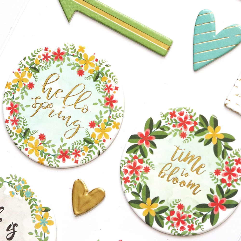 Kreativer Pfad Goldfolie Runder Kranz Scrapbooking Deko-Aufkleber Naturgefühl Frühlingsvögel Chipboard-Papieraufkleber für Journaling – Detail 9