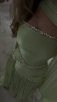 Mila Customized Sage Green A-Line Shawl Strapless Prom Dress Crystal Pleated Formal Evening Floor-Length Vestidos De Fiesta 5