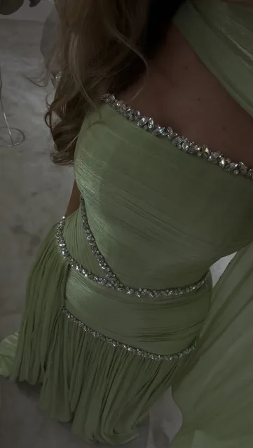 Mila Customized Sage Green A-Line Shawl Strapless Prom Dress Crystal Pleated Formal Evening Floor-Length Vestidos De Fiesta 5 Mila Customized Sage Green A-Line Shawl Strapless Prom Dress Crystal Pleated Formal Evening Floor-Length Vestidos De Fiesta 5