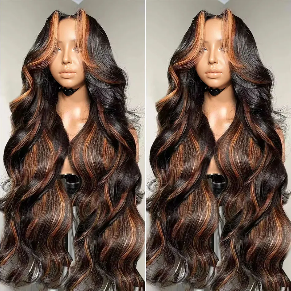 250% Высокая плотность Ombre Highlight Body Wave 13x6 HD Парики из натуральных волос на кружеве 1B/30 Черный Коричневый Цвет 13x4 Парики на фронтальной части шнурка