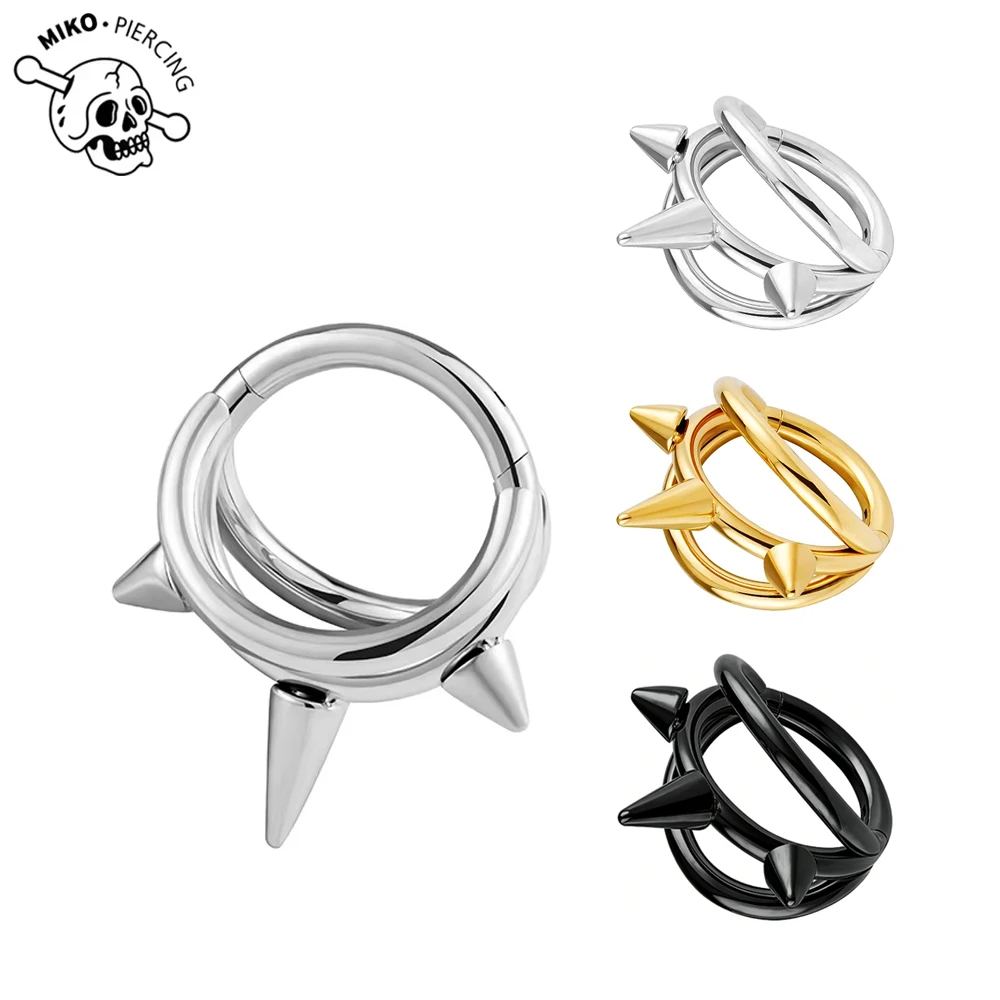 Image of MIiko ASTM F136 G23 Titan Dreifach-Spike Nahtloser Klappbarer Clicker Nasenring 16G Punk Daith Hoop Helix Septum Piercing Schmuck