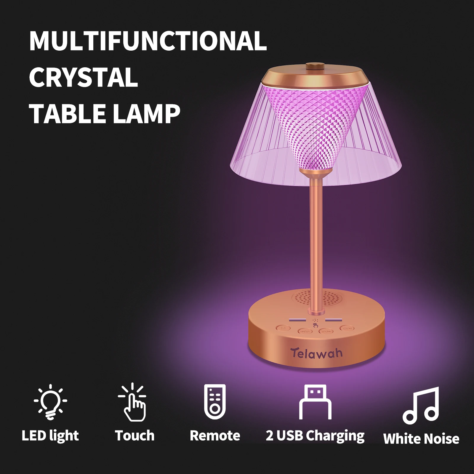 

16 Colors Crystal Table Lamp LED Light Decoration Remote Control Romantic Diamond Atmosphere Light 2USB Ports Night Light