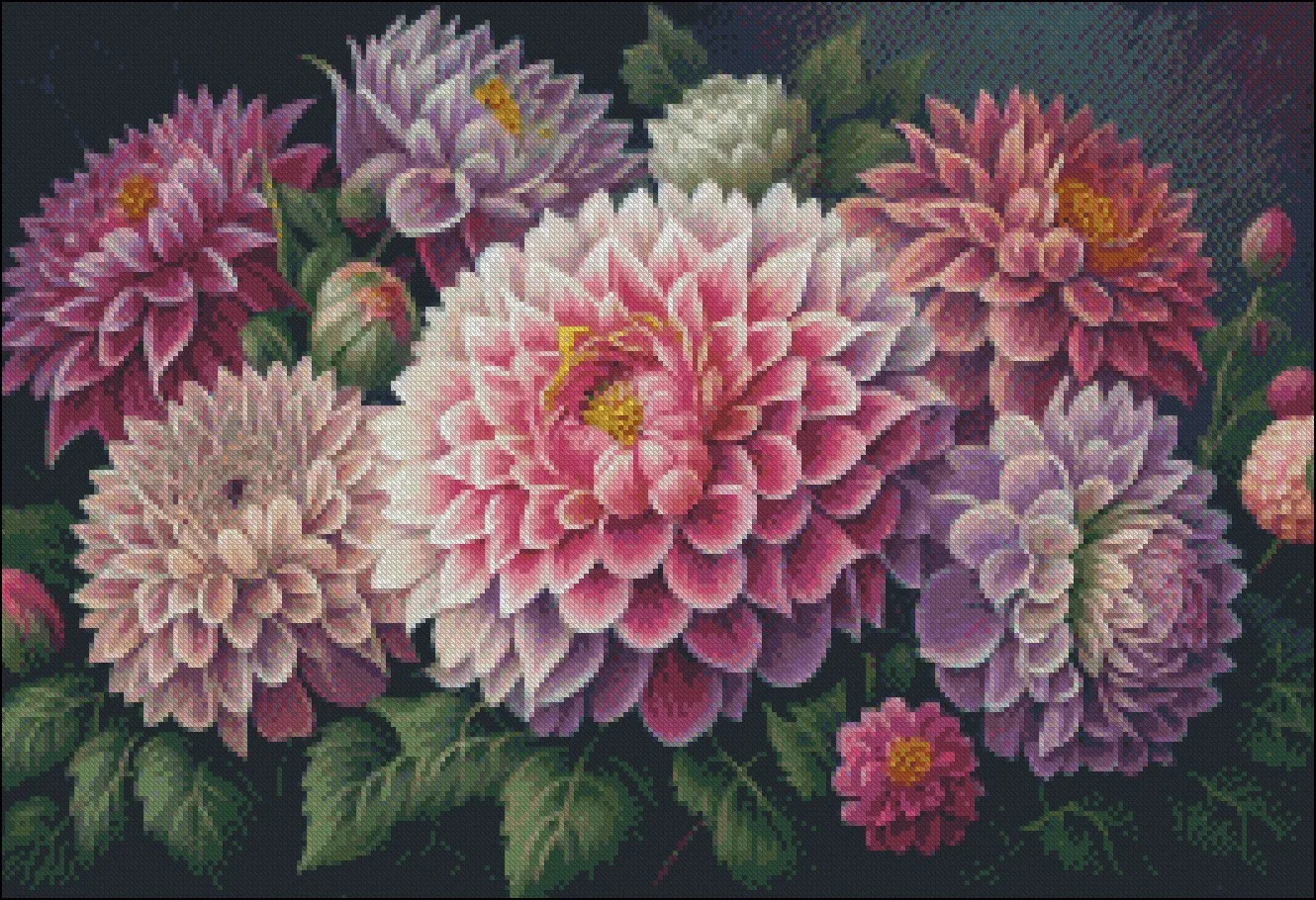 Embroidery Counted Cross Stitch Kits Needlework - Crafts 14 ct DMC Color DIY Arts Handmade Decor - Dahlias Floral 1